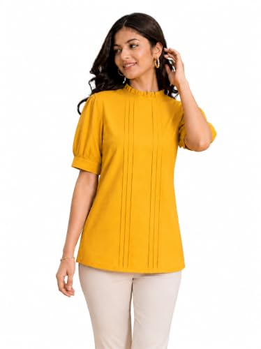Image of Yash Gallery Womens Rayon Solid Relaxed Fit Casual Top Women & Girls