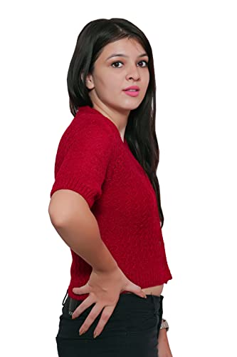 Image of Women's Hosiery Woolen Solid Half Sleeve Sweater Blouse