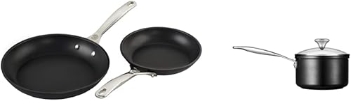Le Creuset Toughened - Juego de utensilios de cocina antiadherentes PRO, 2 piezas (sartén de 8 y 10 pulgadas) y cacerola antiadherente endurecida