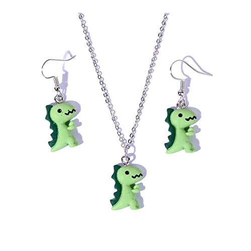 Caiyao Cute Dinosaur Stud Earrings Resin Funny Animal Dangle Earrings Necklace Set for Women-Set - Main Image