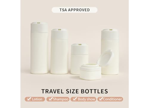 5 Pack Brief and Fashion Travel Bottles TSA Approved, BPA Free Travel Size Travel Containers Refillable Squeeze Bottles for Cosmetic Shampoo Cream Conditioner Lotion Soap… (Nordic white)3