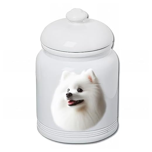 Best of Breed Japanese Spitz Dog and Cat Ceramic Treat Jar 9" Tall Air Tight Seal All White