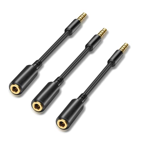 WILLIZTER 3 Pack 3.5mm Headphone Extension Cable TRRS AUX 4 Pole Extender Stereo Adapter Convertor Laptop Headset Phone 3.88 inch