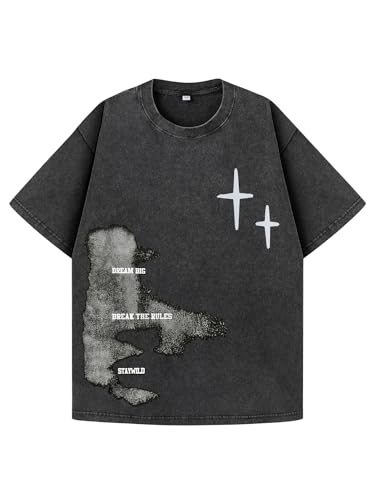 GLOKEE Oversized Tshirts for Men Graphic Tees Y2K Vintage Shirts Black M