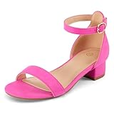 K KomForme Girls Sandals Low Heels Dress Pump Ankle Strap Open Toe Wedding Party Shoes, Size 2 Big Kid, Hot Pink