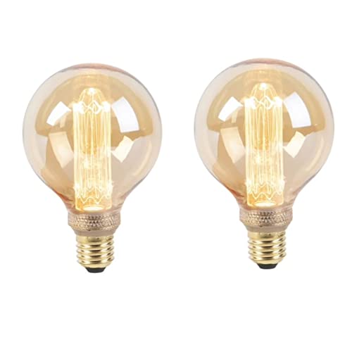 Image of Pack of 2 Edison Ball Filament Bulb E27 ES Screw Fitting, 40W Large G95 Retro Squirrel Cage Dimmable Retro Bulb, Vintage Decorative Light with Amber Glass