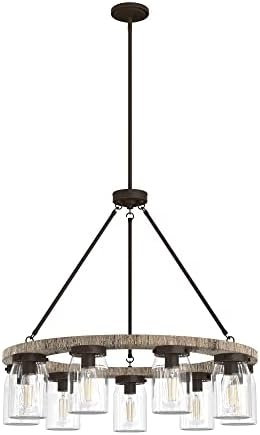 Hunter - Devon Park 9-light Onyx Bengal, Large Chandelier, Dimmable, Rustic Style, Wagon Wheel Shaped, for Bedrooms, Kitchens, Dining, Living Rooms - 19245