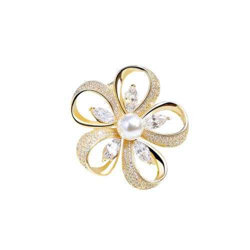 Image of Delicate Pearl Rhinestone Crystal Flower Brooch Pin for Women Dress Hat Decoration Bride Engagement Wedding Jewelry