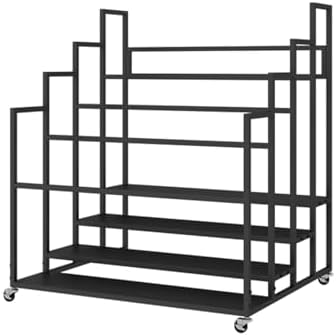 Tiered Yoga Mat Organizer Shelf, Rolling Gym Storage Rack with 4 Wheels for Home Fitness Studio, Simple Iron Exercise Mat Holder (Black, 80x60x90cm)