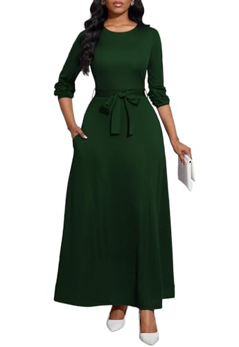 Image of BubFee Long Dress for Women Casual Long Sleeve Dresses Maxi Dress Empire Waist Loose with Belt