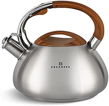 Whistling Kettle for Gas Induction Hob Stove Top Kettle Camping 3 L Silver Brown