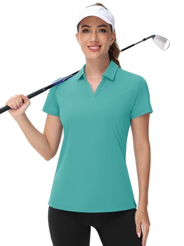 Image of TACVASEN Women's V-Neck Polo Shirts UPF 50+ Short Sleeve Sun Protection Quick Dry Golf Polos Collared Shirt