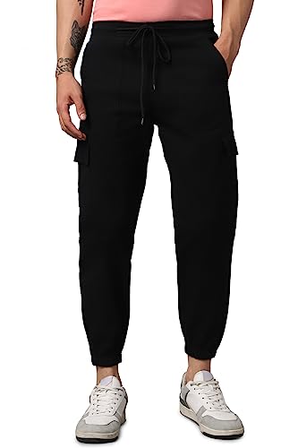 Image of Hubberholme Men's Regular Fit Cotton Trousers, Ankle Length Button Closure Elasticated Waist Cargo Joggers