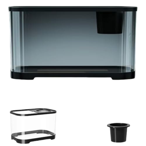 水槽 アクアリウム スターターキット 一体型水槽セット 18点セット 淡水・海水用 熱帯魚/メダカ/金魚を育てよう 初心者向け ベタ 亀 水生動物用 組み立て簡単 メンテナンス簡単 耐久性 多機能 オフィス、家庭装飾用透明アクアリウム 新居祝い (ブラック