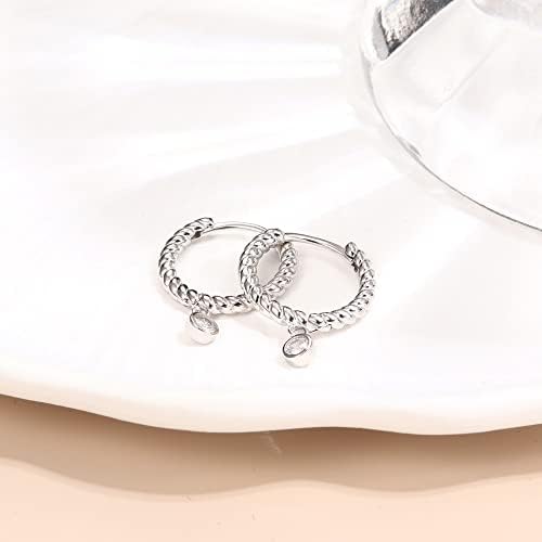 ORAZIO 925 Sterling Silver Huggie With Dangle Small Hinged Hoop Earrings For Women Trendy CZ Crystal Drop Dangle Hoop Earrings Simple Delicate Handmade Hypoallergenic Jewellery Gift