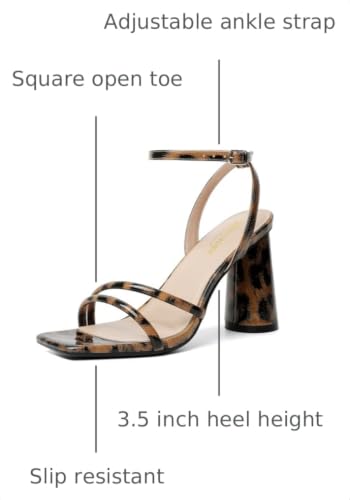 Image of RIBONGZ Block Heels Prom Heeled Sandals for Women Chunky Square Open Toe Strappy High Heels Ankle Strap Wedding Bridal Shoes High Heel Sandals for Party Dress