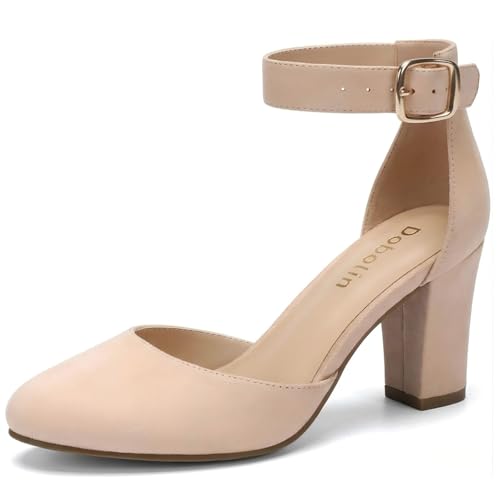 Image of 3 Inch Wide Width Chunky Heels for Women Closed Toe Heels Dress Shoes for Womens Round Pumps Ankle Strap Block Heel Bridesmaid Wedding Prom Party Comfortable (Run Large, Size Half Down)