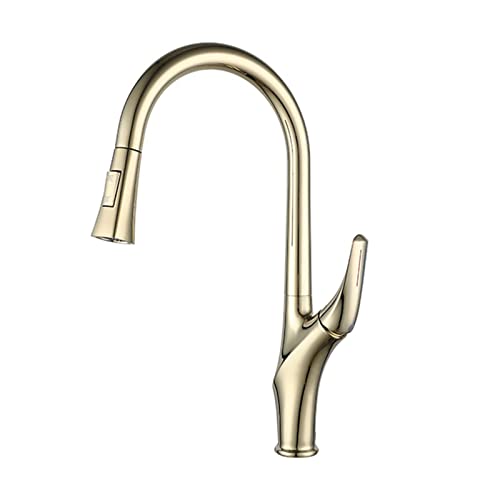 蛇口プルダウンシンク、 キッチン用蛇口 引き出し式スプレー付き シングルハンドル ハイアーク 真鍮(Gold)
