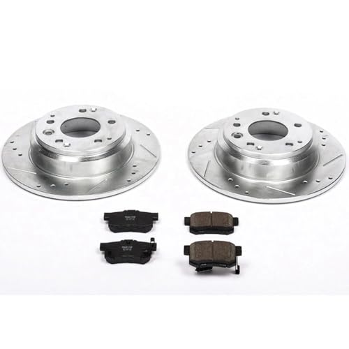 Image of PowerStop Rear Brake Kit for Acura RL 1996-98 |Honda Odyssey 1995-98 |Isuzu Oasis 1996-99 - Drilled and Slotted Disc Rotors with Carbon-Fiber Ceramic Brake Pads Replacement, K709