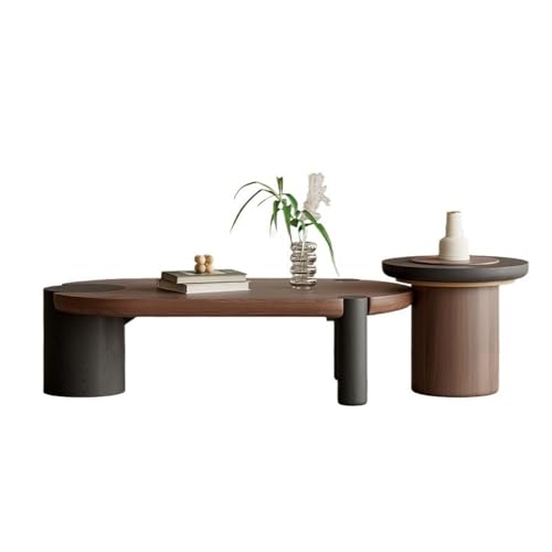 GLigeT Mesas Juego de Mesa Centro Nido Madera Moderna, Ovalada y Redonda, for Sala Estar, Oficina, Acabado en Contraste Mesa
