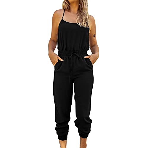 Mono Mujer Verano Playsuit Fiesta de Noche Elegante Largo 2023 Pantalones Anchos de Rectos Monos de Vestir Verano Talla Grande Peto Sin Mangas Mono Color Sólido Casuales Jumpsuits