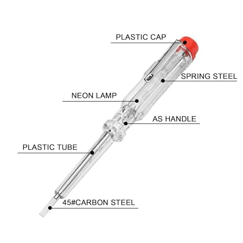 140mm 3mm Mains Tester Plain Slot Blade Neon 100-500Volts Circuit electricians Electrical Voltage Pen Flat Screwdriver Transparent Safety Insulated Handle Pocket Clip