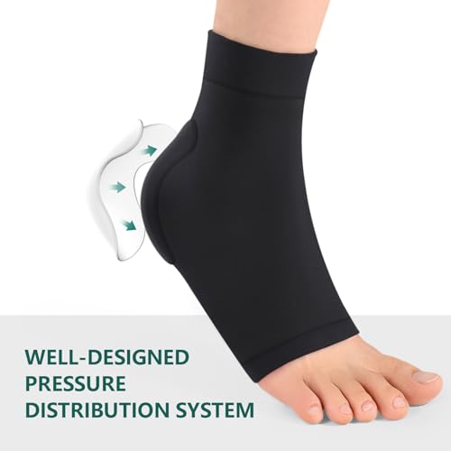 Image of Welnove Achilles Tendonitis Heel Protector Socks - 4 Pcs Achilles Tendon Support Compression Socks - Gel Padded Sleeve for Cushion & Protection of Bursitis, Tenderness, Dry Cracked (Black,Larger)