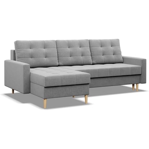 Mebligo - Ecksofa mit Schlaffunktion und 2 Bettkasten, Universelle Eckseite Grau 223x92x140 (BxHxT) ELMA - Sofas & Couches, Sofa Wohnzimmer Federn im Sitz, Couch L Form, Cauchsofa