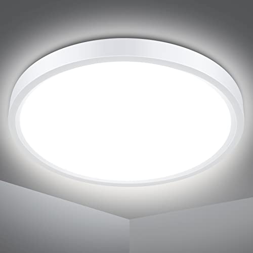 Defurhome LED Deckenleuchte Flach, 18W(Ersetzt 100W Glühbirne),1500LM,IP54 Wasserfest Badlampe,2,5cm Ultra Dünn,4000K Neutralweiß,Ideal für Wohnzimmer,Küche, Flur, Balkon, Esszimmer,Ø22cm(Weiß) Cover