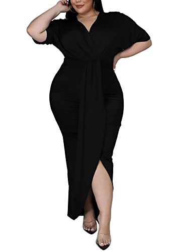 Sexy Plus Size Maxi Dress for Curvy Women V Neck Short Sleeve Wedding Guest Dress Party Dress4