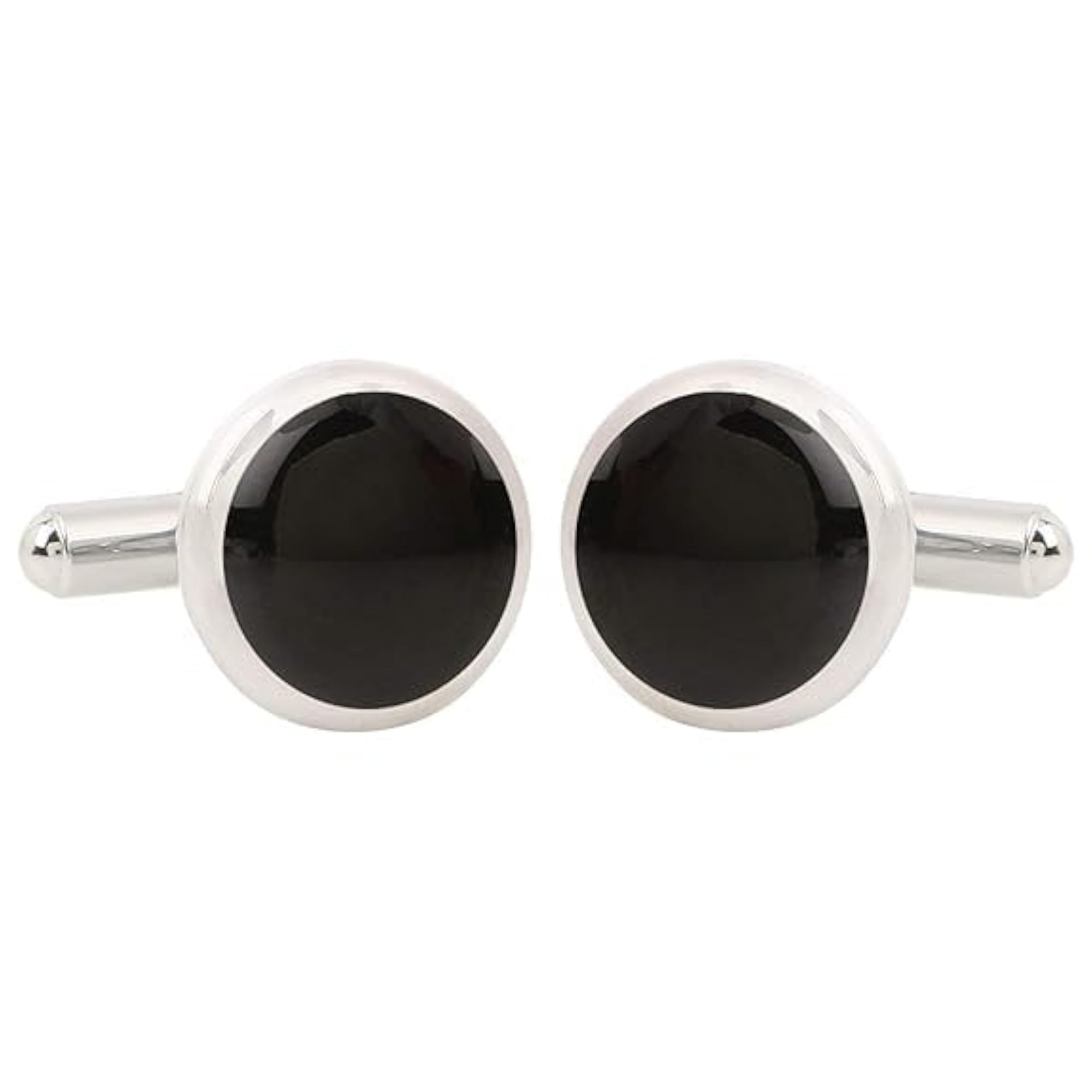 Cuff Links for Men, Black Round Plain Sleeve Link