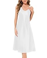 Sopesil Satin Nachthemd Damen Lang V-Ausschnitt Negligee Ärmello Cami Nachtkleid Nachtwäsche Sommer Sleepwear Weiß L – Ansicht 8