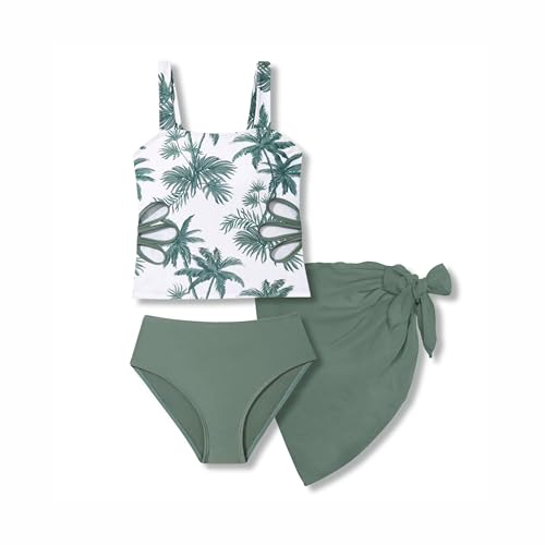 7-16 Years Girls 3-Piece Slim Fit Tankini Set - Crop Top, Bikini Bottom & Cover-Up Skirt Swimsuit