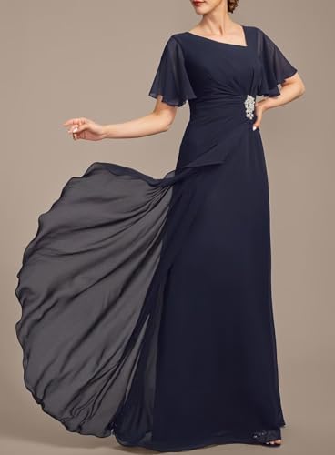 Loyeloy Women's Chiffon Mother of The Bride Dresses with Pockets 2025 Ruffled Aline Maxi Formal Evening Gowns3