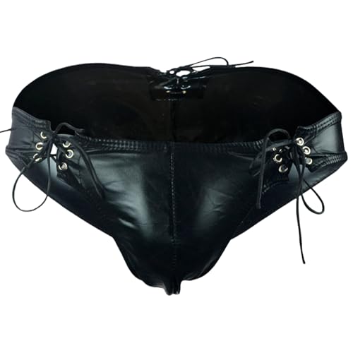 FEOYA Men's Jockstrap Faux Leather Thong Briefs G-String Low Rise Pouch Briefs Bulge Butt Flaunting Underwear