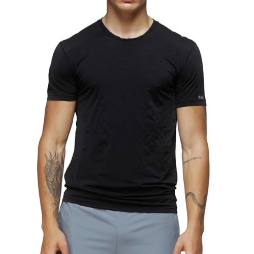 FREEZETECH Mens Cooling Short Sleeve Shirt Black 2X-Large Breathable Moisture-Wicking Athletic Top with Advanced Cooling Print & UPF 40+ for Running Training Gym