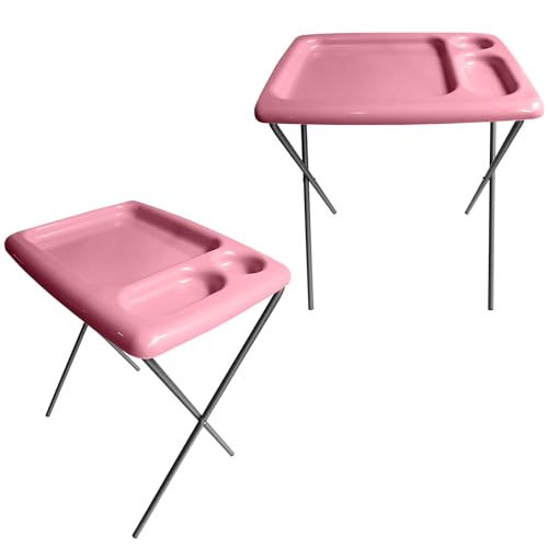 Image of Folding TV Tray Table, Portable, Sturdy, Pink (Set of 2)