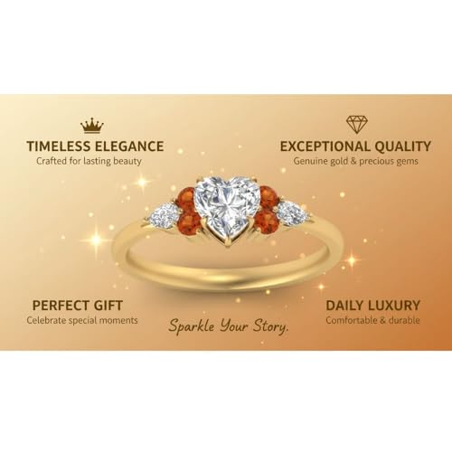 Image of Choose Your Color Heart Shape Accented 14k Yellow Gold Plated Engagement Ring Side Stone Daily Wear Chakra Healing Party Wear Birthstone Engagement Rings : US Size 4 to 12
