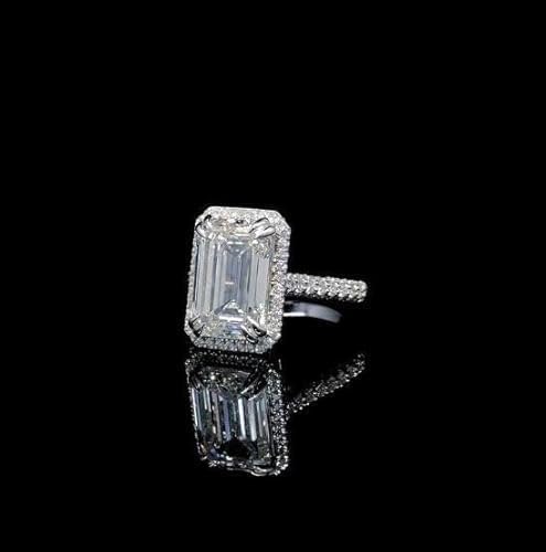Shankar Jewels 4.00Ct Emerald Cut Lab Created Diamond Halo Engagement Ring, 14K White Gold Finish, 925 Sterling Silver