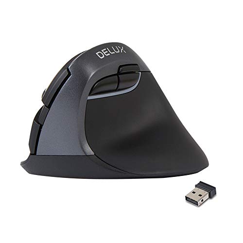 DELUX Small Wireless Vertical Mouse with USB Nano Receiver, 6 Buttons, 3 Adjustable