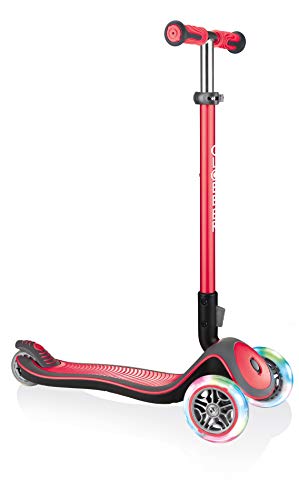Globber Elite Deluxe Light - Patinete de 3 Ruedas, Unisex, 444-402, Rojo, Réglable en Hauteur