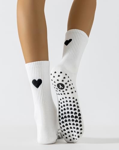 Image of Yawlsow Pilates Grip Socks for Women Yoga Grippy Socks Cute Barre Non Skid Athletic Crew Sticky Sock Workout Hospital