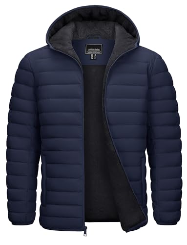 Image of Cotrasen Mens Puffer Jacket Sherpa Lined Water Resistant Hooded Full Zip Mid-Weight Warm Insulated Winter Coat