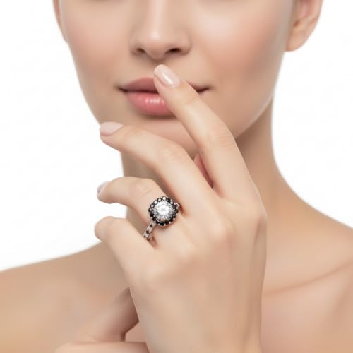 Image of Choose Your Gemstone Round Diamond CZ Square Halo Ring Rose Gold Plated Round Shape Petite Engagement Rings Matching Jewelry Wedding Jewelry Easy to Wear Gifts US Size 4 to 12