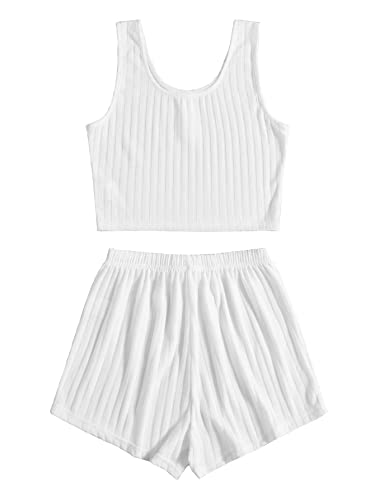 Image of SOLY HUX Women's Button Front Ribbed Knit Tank Top and Shorts Pajama Set Sleepwear Lounge Sets