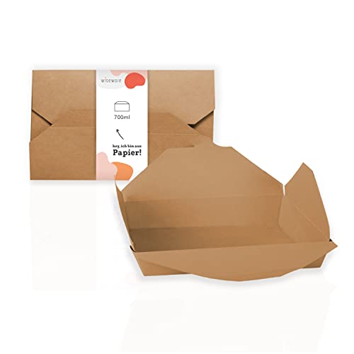 wiseware Take Away - Juego de 75 cajas de cartón con tapa plegable (700 ml, apto para alimentos, biodegradables para ir desechables, de papel kraft (75, 700 ml) Cover