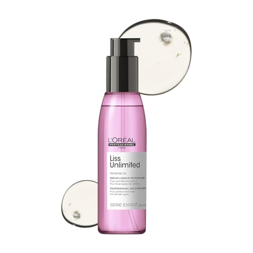 L’Oréal Professionnel Liss Unlimited Leave-In Hair Serum for Frizzy & Unruly Hair – 125ml | Intensive Smoothing Serum for Frizz-Control | Enriched with Primrose Oil | Increases Softness & Shine