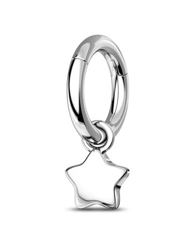 COCHARM G23 Titanium Clicker Hoop Rook Piercing, Star Shape 6mm 8mm Silver
