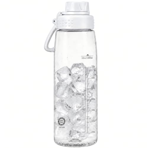 Image of 32oz Clear Water Bottle - BPA-Free Tritan Plastic, Fast Flow Spout Lid, Wide Mouth & Leakproof Design Hiking Water Bottle Suitable for Travel, Outdoors, Gym, Travel, Home, School(Clear)