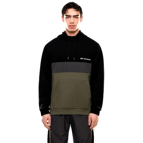 EA7 Emporio Armani Felpa da Uomo con Cappuccio Athletic Colour Block in Nylon e Misto Viscosa, 7M000937 (IT, Testo, L, Regular, Regular, Beetle)